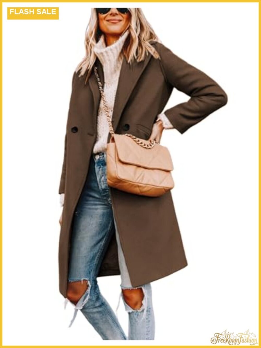 Wool Blend Women's Peacoat Double-Breasted Notch Lapel Winter Coat